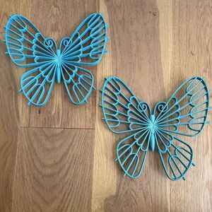 Vintage 70s 1976 2 MCM Burwood Butterfly Wall Art Turquoise Plastic Sculpture De